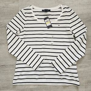 Tommy Hilfiger Women's Black and White Striped Top